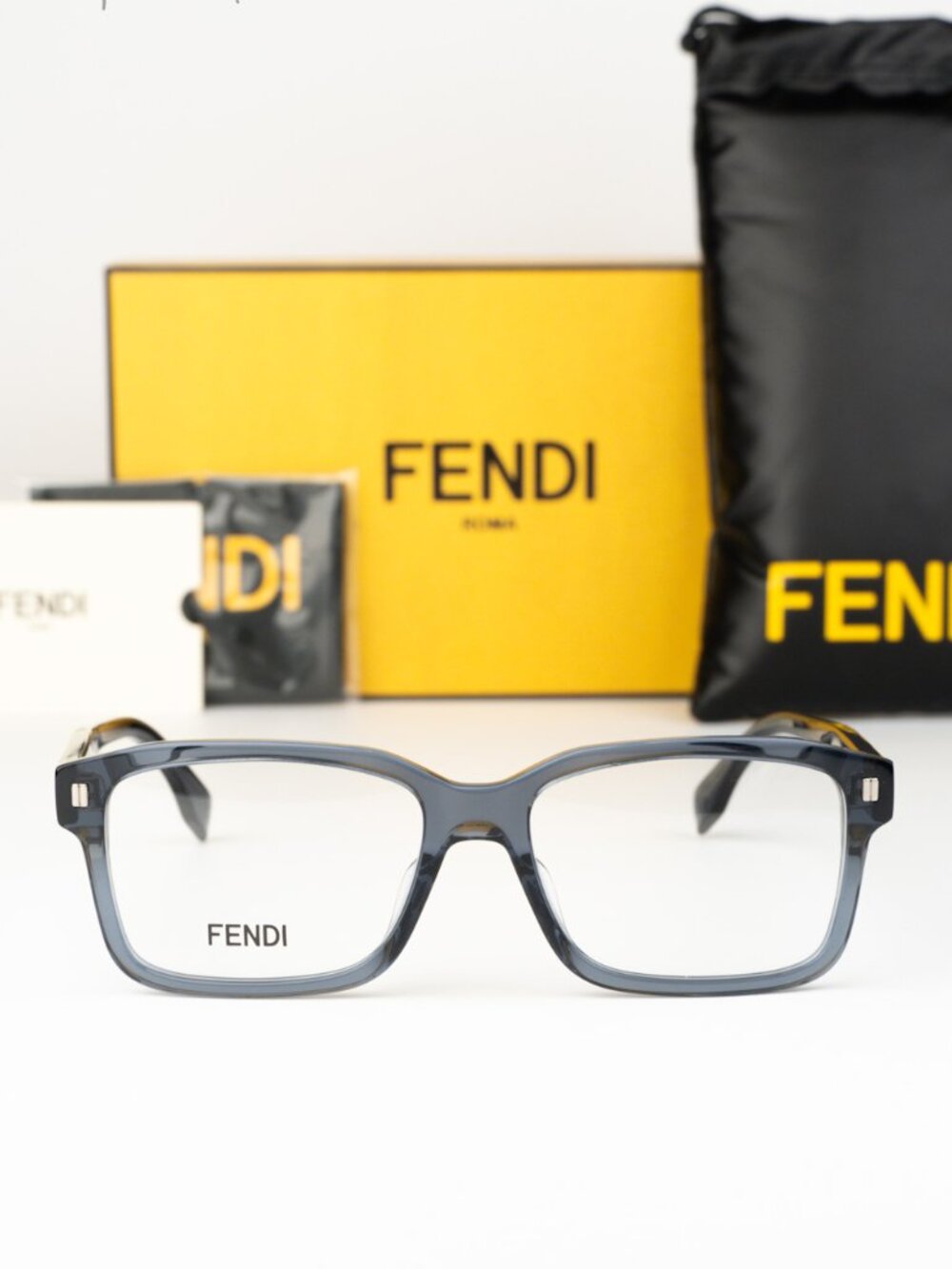 Fendi Men Eyeglasses Rectangular Dark Blue Demo FE50030I 089 NEW AUTHENTIC